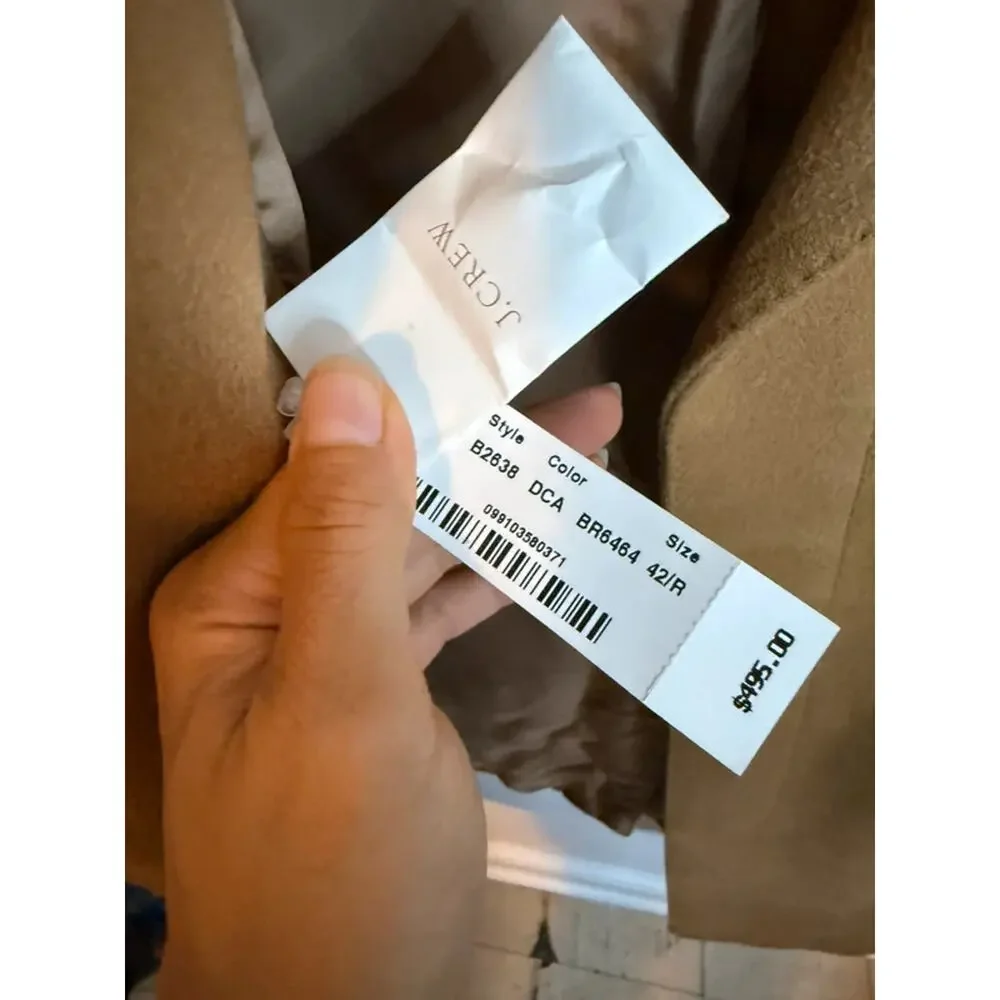 NWT J.Crew Mens Tan Wool Cashmere Trench Coat